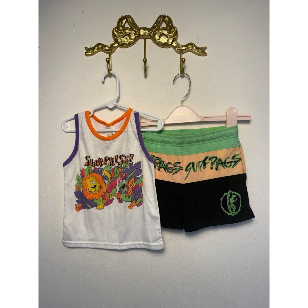 Kids Surprise Graphic Tank Top and Neon Swim Shorts, Surf, Skateboarding